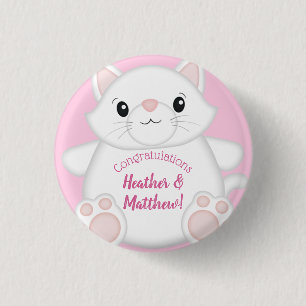 Cat Baby Shower Kitty Pink 1 Inch Round Button