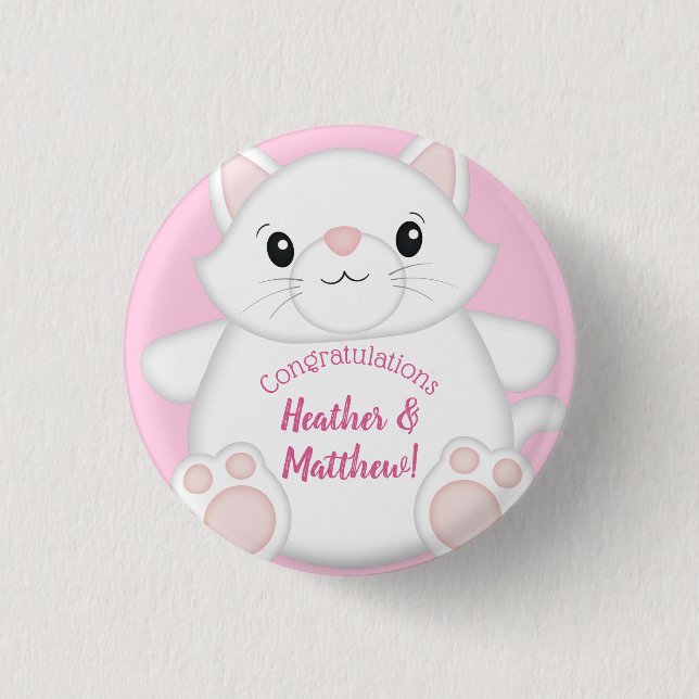 Cat Baby Shower Kitty Pink 1 Inch Round Button (Front)