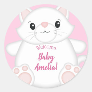 Cat Baby Shower Kitty Pink Classic Round Sticker