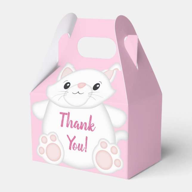 Cat Baby Shower Kitty Pink Favor Box (Front Side)
