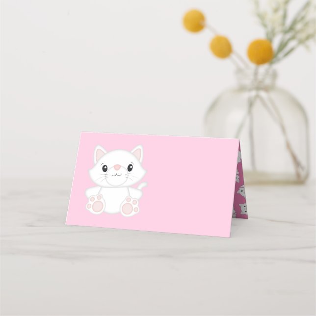 Cat Baby Shower Kitty Pink Place Card (Front)