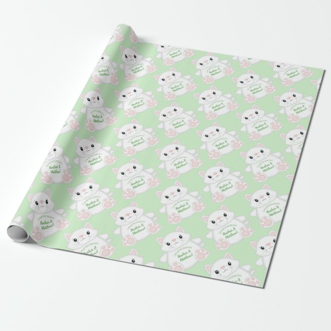 Cat Baby Shower Kitty Wrapping Paper (Unrolled)