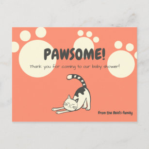 Cat Baby Shower Thank you Postcard