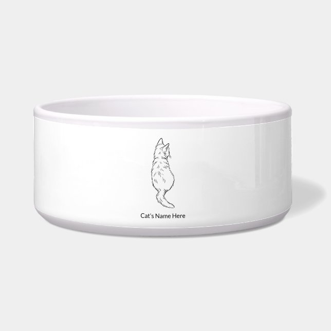 Cat Back View Large Pet Bowl Personalized (Front)