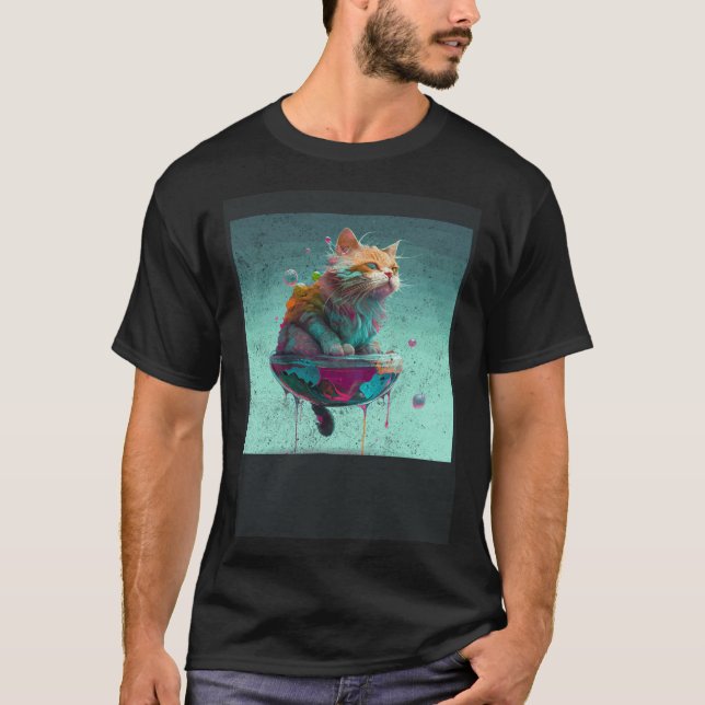 Cat Backfloating Colorful T-Shirt (Front)