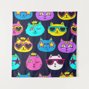 Cat badges, pop art textile tapestry