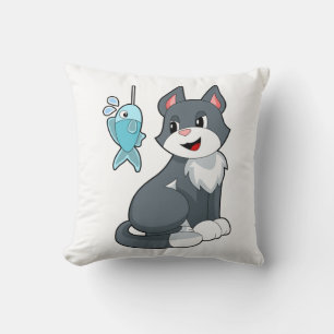 Cat Bait Fish Throw Pillow