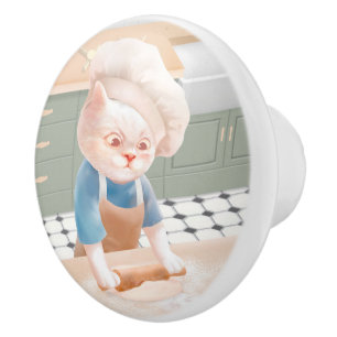 Cat Baker Baby – Cozy Morning Kneading Ceramic Knob