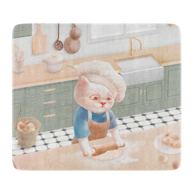 Cat Baker Baby – Cozy Morning Kneading Cutting Board (Front)