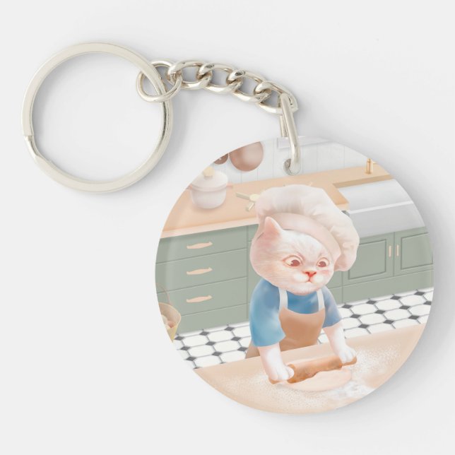 Cat Baker Baby – Cozy Morning Kneading Keychain (Front)