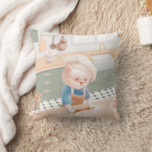 Cat Baker Baby – Cozy Morning Kneading Throw Pillow (Blanket)