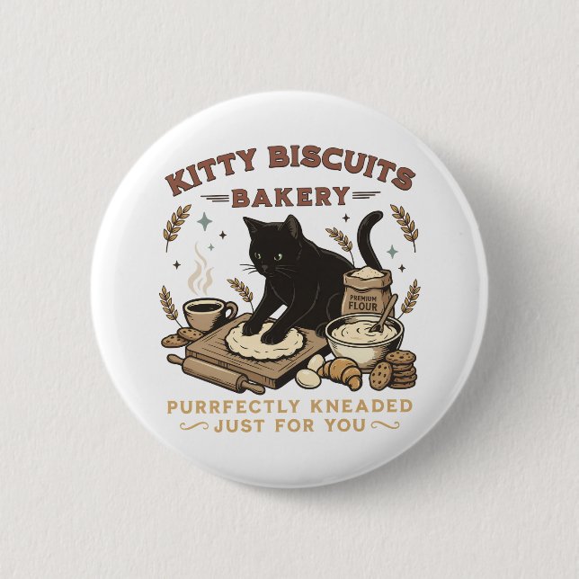 Cat Bakery Purrfectly Kneaded Coffee Kitty 2 Inch Round Button (Front)