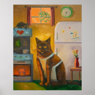 Cat Baking Muffin in Cottage Kitchen Wall Art