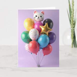 Cat Balloon Birthday Wish Card