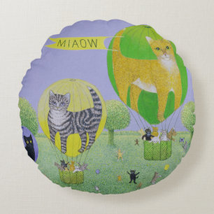 Cat Balloon Race Round Pillow