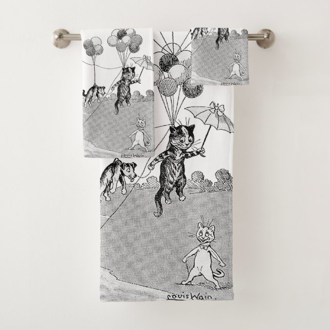 Cat Balloon Trip, Louis Wain Bath Towel Set (Insitu)