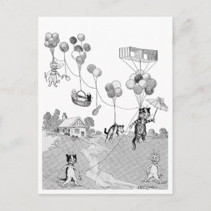 Cat Balloon Trip, Louis Wain Postcard