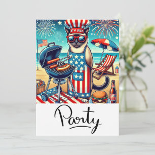 CAT Barbecue Party 4th July Independence Day Invitation