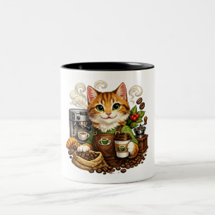 Cat Barista Coffee Lover Two-Tone Coffee Mug