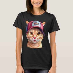 Cat Baseball Cap Wearing Cat Sports Pets Game Base T-Shirt