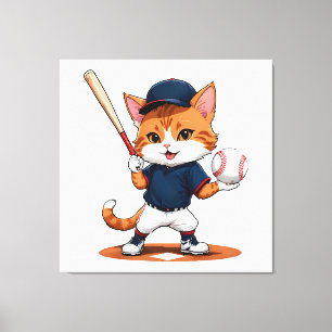 Cat baseball player canvas print