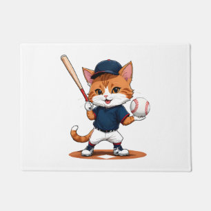 Cat baseball player doormat