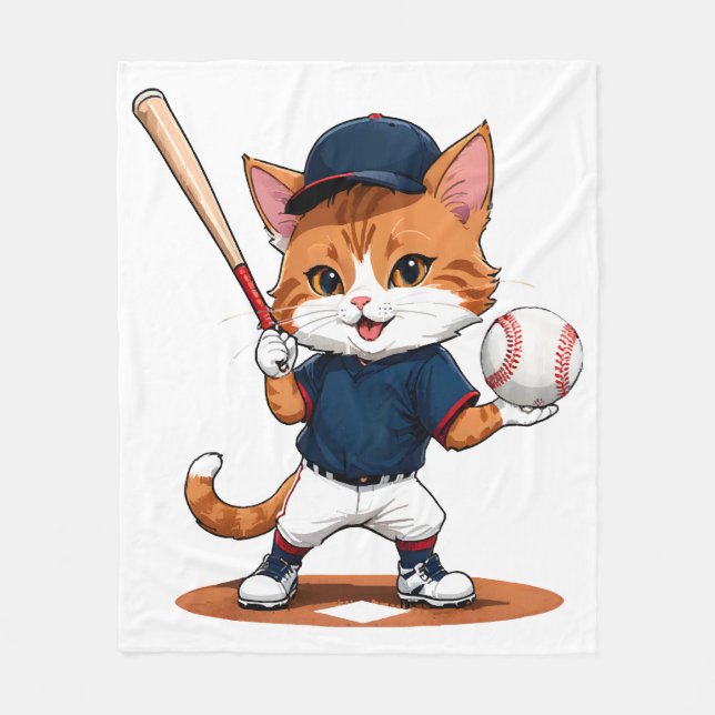 Cat baseball player fleece blanket (Front)