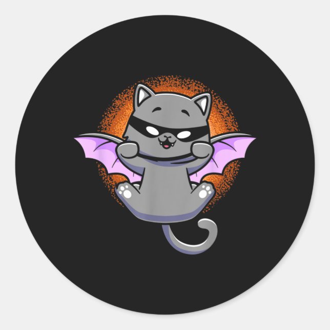 Cat Bat Funny Black Cat With Bat Wing Kitten Classic Round Sticker (Front)