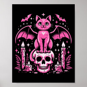 Cat Bat On Skull Halloween Costume Goth Women Girl Poster