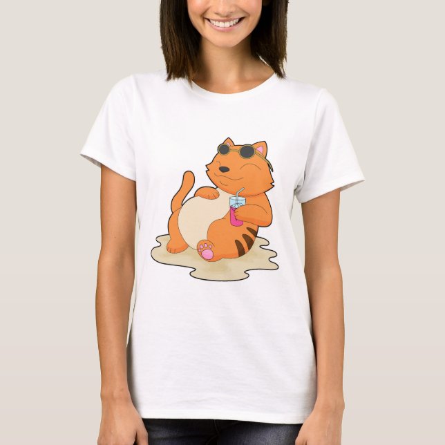 Cat Beach Beverage Summer T-Shirt (Front)