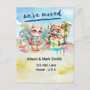  Cat  beach  Lovers Moving New House announcement Postcard