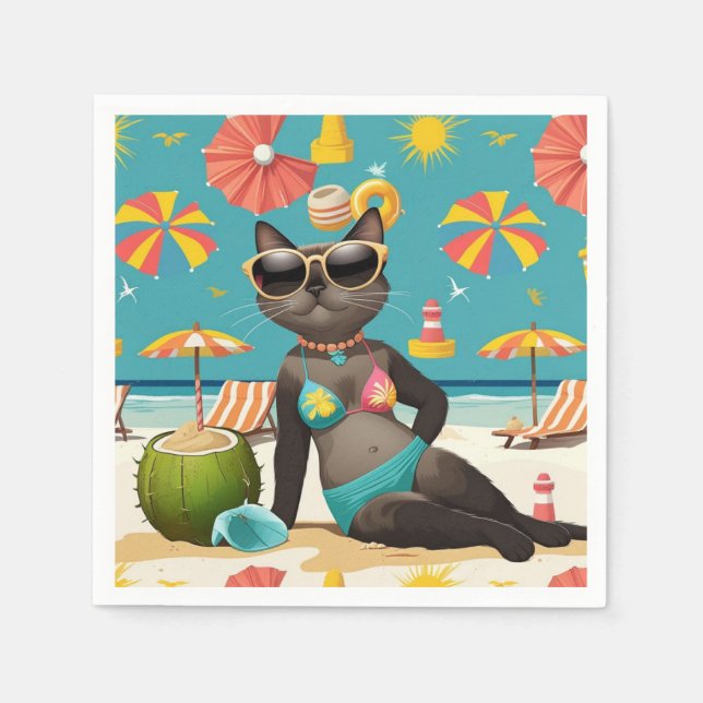 Cat Beach themed for Siamese Cat lovers Napkin (Front)