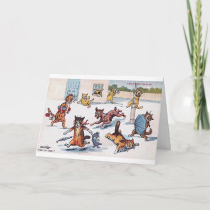 Cat Being Chased by a Dog, Louis Wain Card