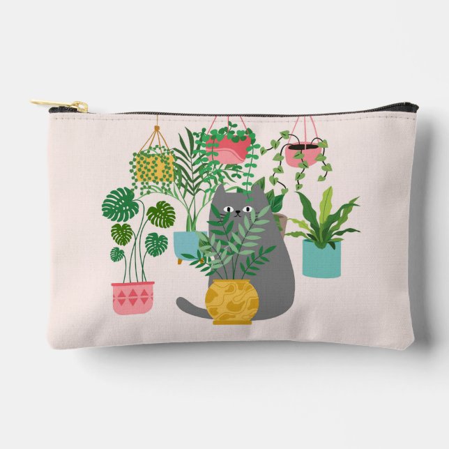 Cat Between Plants Funny Accessory Pouch (Front)