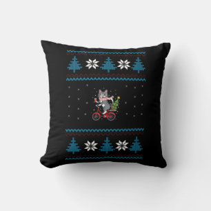 Cat Bicycle Ugly Christmas Throw Pillow