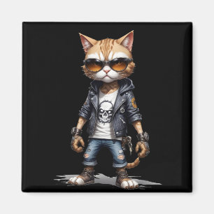 Cat Biker Rebel in Leather Jacket Cool Style Urban Magnet