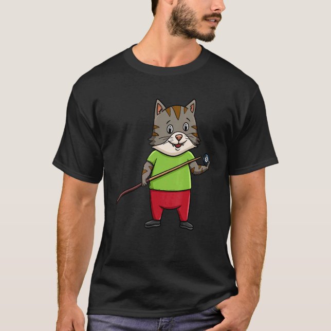 Cat Billiard Ball Snooker Pool Player Billiard Cha T-Shirt (Front)
