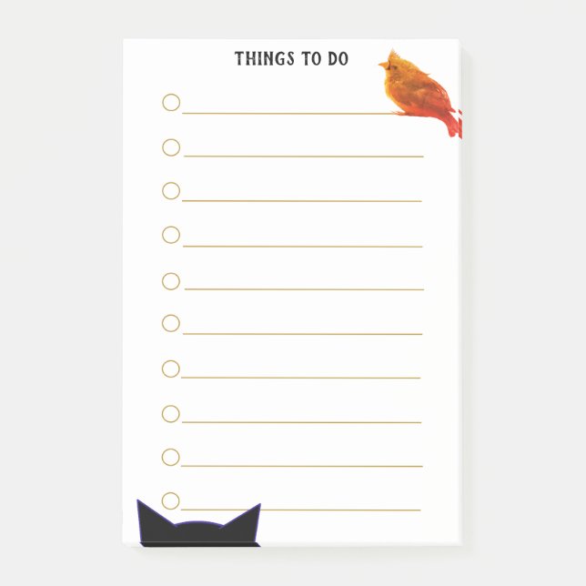 Cat & Bird Personalized Things To Do Post-it Notes (Front)
