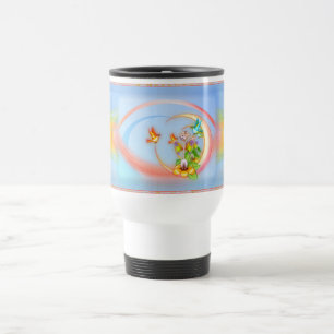 Cat & Birds Pixel Art Travel Mug
