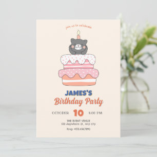 Cat birthday cake  invitation