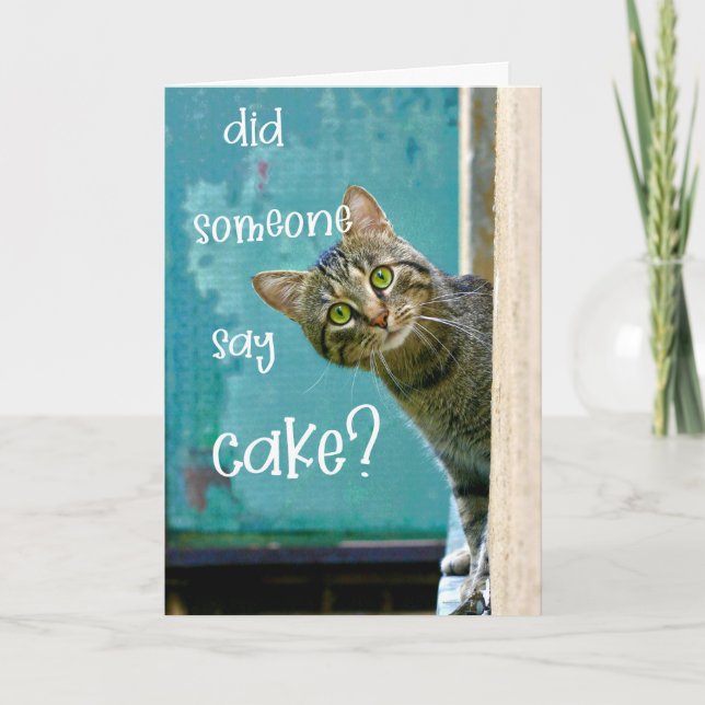 Cat Birthday, Funny, Did Someone Say Cake Card (Front)