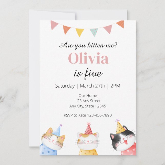 Cat Birthday Invitation, Are you kitten me Invitation (Front)