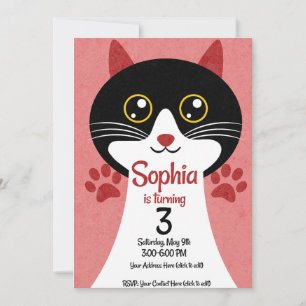 Cat Birthday Invitation   Editable Name & Age
