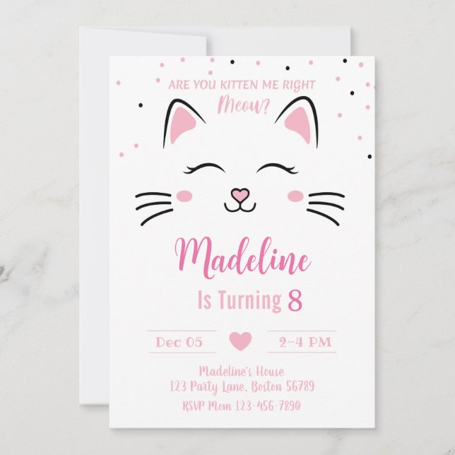 Cat Birthday Invitation Kitten Invitation Kitty (Front)