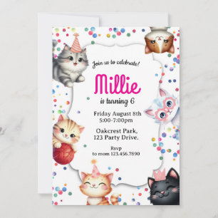 cat birthday invitation, kitty party invite