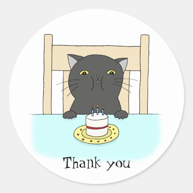 Cat Birthday Party Favor Sticker Funny Thank You (Front)