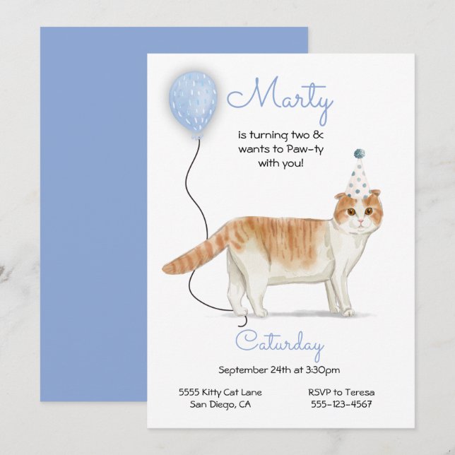 Cat Birthday Party Invitation (Front/Back)