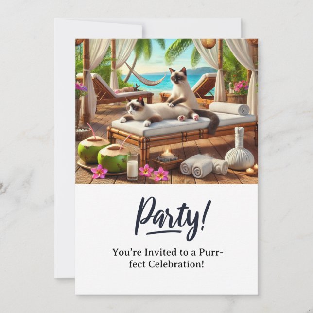 Cat Birthday Party Invitation card  (Front)