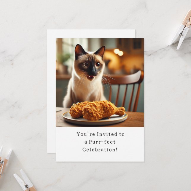 Cat Birthday Party Invitation card  (Front/Back In Situ)