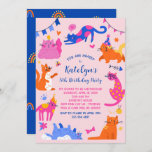 Cat Birthday Party Invitation - Colorful Cats<br><div class="desc">Invite your friends to a "meow-some" party with these adorable pink and blue cat invitations featuring really cute cats and kittens in shades of pink,  orange,  and blue.</div>